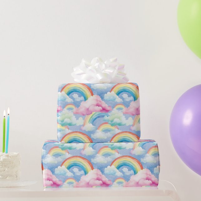 Papel De Presente  Rainbows and Rainbow Clouds (Presentes para festas)