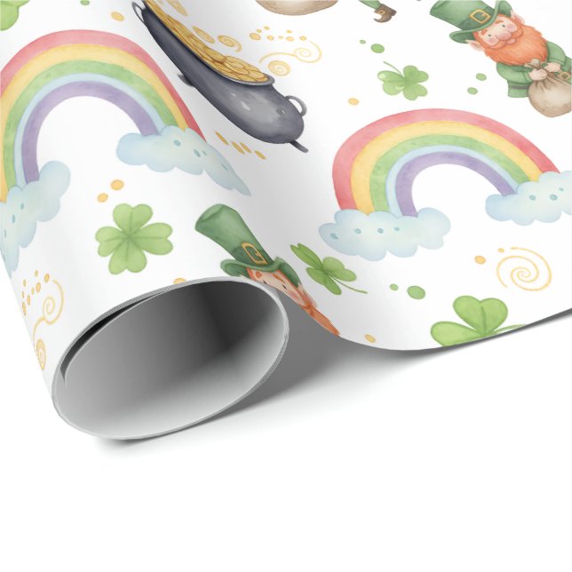 Papel De Presente Rainbows Shamrocks Leprechauns St Patrick's Day  (Ponta do rolo)