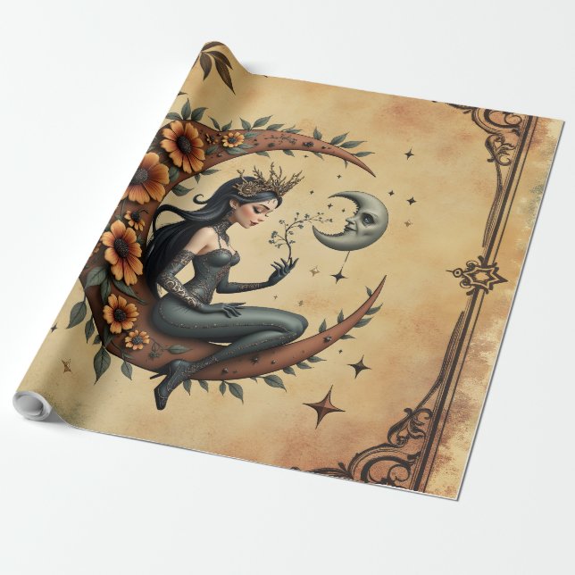 Papel De Presente Rainha Crescente Girassol  (Desenrolado)