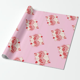 Papel De Presente Rainha de Copas Arte Préppy Vermelha e Rosa