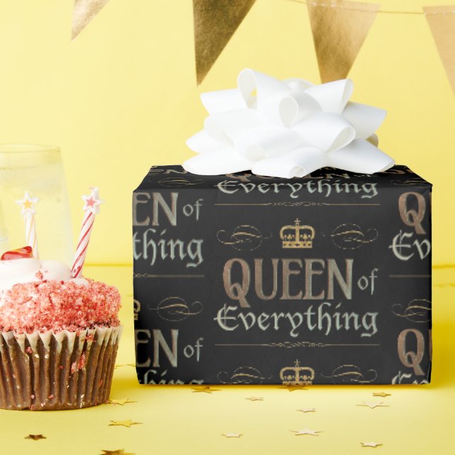 Papel De Presente RAINHA de Tudo - Coroa de Letras de Royalties (Festa de aniversário)