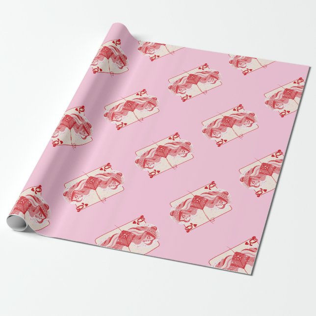 Papel De Presente Rainha dos Corações Arte Vermelha (Desenrolado)