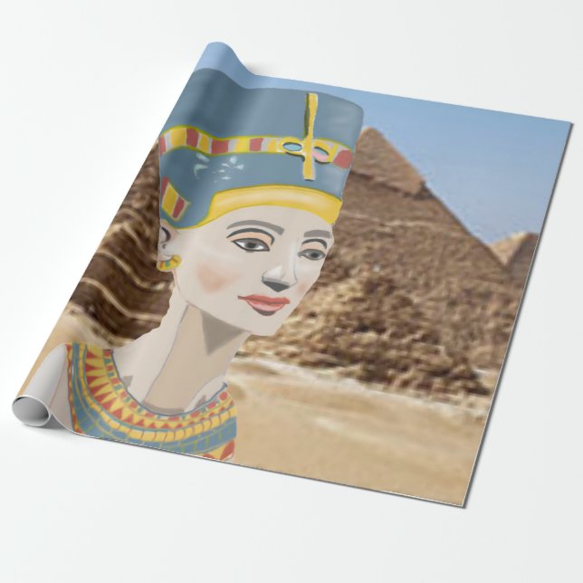 Papel De Presente Rainha Nefertiti contra as pirâmides egípcias (Desenrolado)