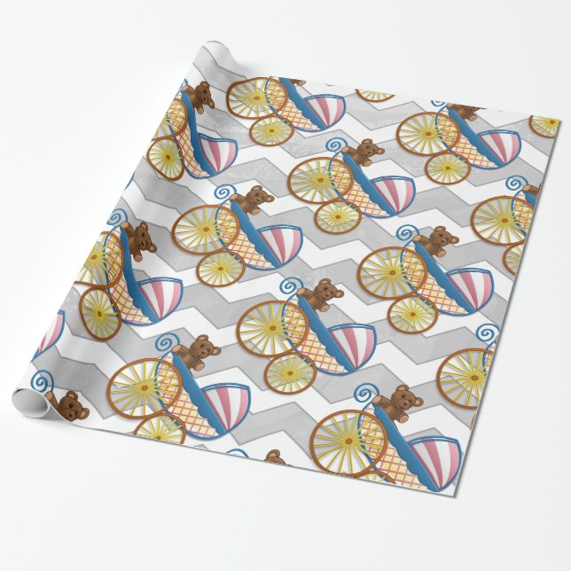 Papel De Presente Rainy Sky Cinza Chevron e Purple Baby (Desenrolado)