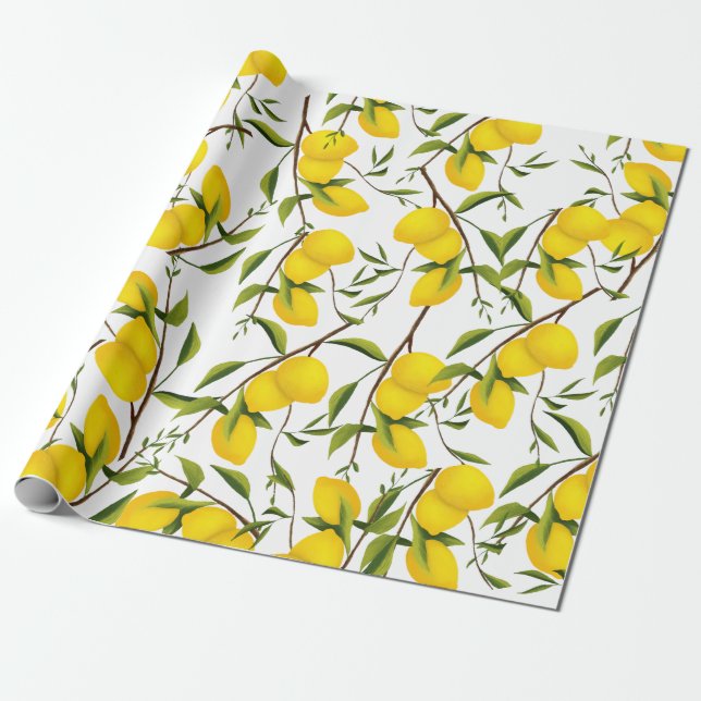 Papel De Presente Ramais de Árvores de Limão de Citrus Summery (Desenrolado)