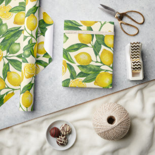 Papel De Presente Ramais de limão em verde e amarelo