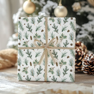 Papel De Presente Ramais de pinheiro verde e Natal de Pinecone