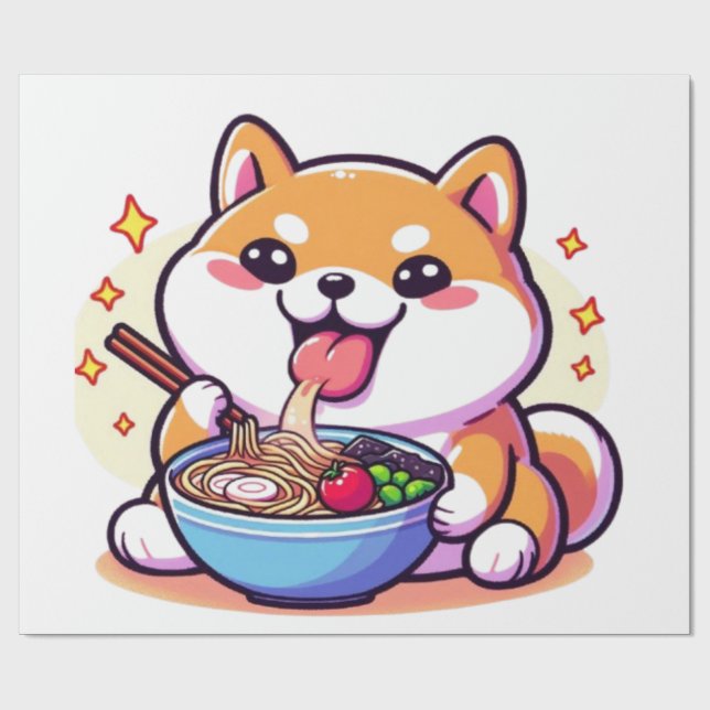 Papel De Presente Ramen-Loving Shiba Inu Wrapping Paper – Cute & Pla (Aberto)