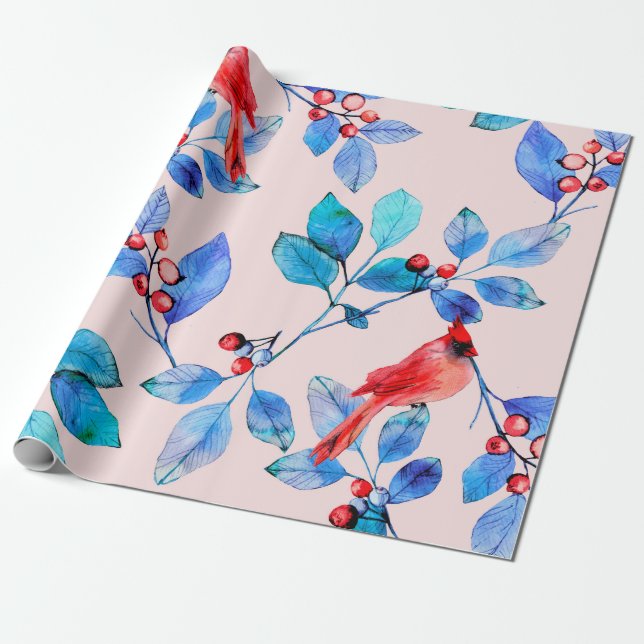 Papel De Presente Ramificação com bagas e aves aquáticas ilustra (Desenrolado)