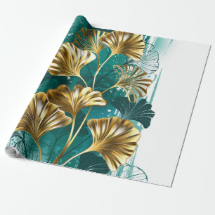 Papel De Presente Ramificação com Ouro deixa Ginko Biloba