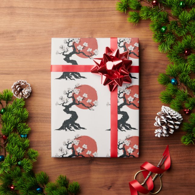 Papel De Presente Ramificação de Árvore do Flor de Cereja Moderno (Presente de Natal)