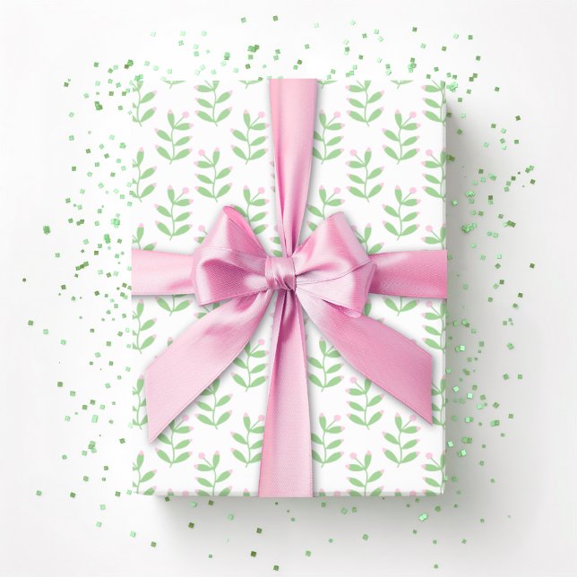 Papel De Presente Raminhos de Frutas em Rosa e Verde (Criador carregado)