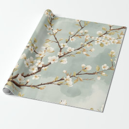 Papel De Presente Ramo Botânico Flor de Delicada Brancura