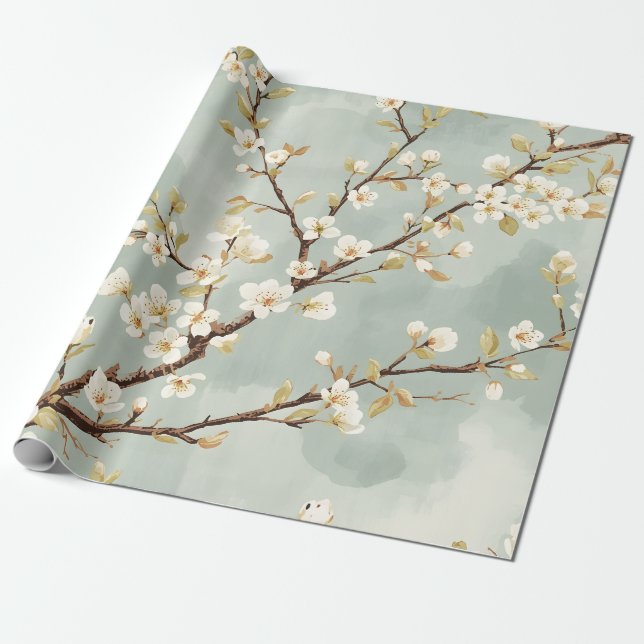 Papel De Presente Ramo Botânico Flor de Delicada Brancura (Desenrolado)
