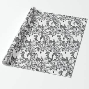 Papel De Presente Ramo de Rosa Escala Cinza