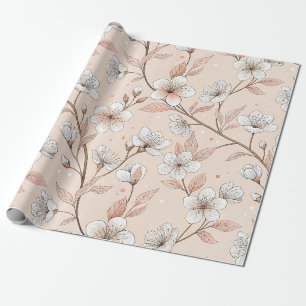 Papel De Presente Ramo Floral de Pêssego Macio com Flores Brancas