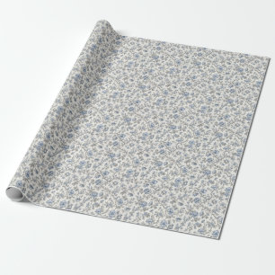 Papel De Presente Ramo Floral Pequeno Azul Branco Quente