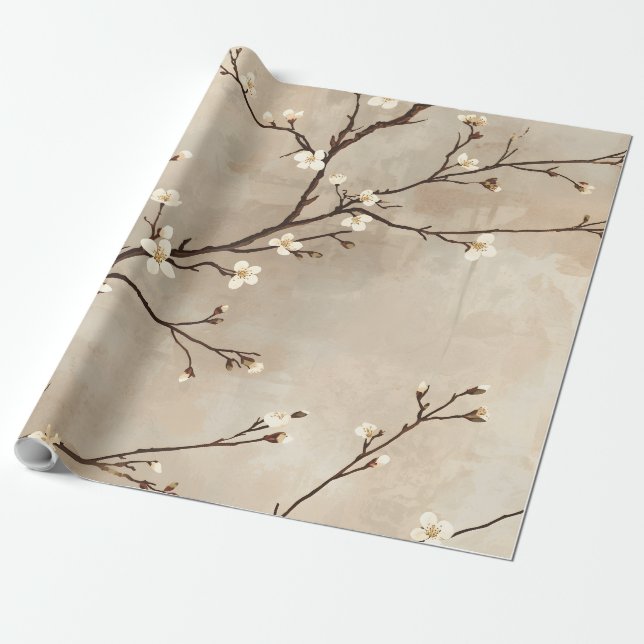 Papel De Presente Ramo Mínimo de Flor Branca Elegante (Desenrolado)