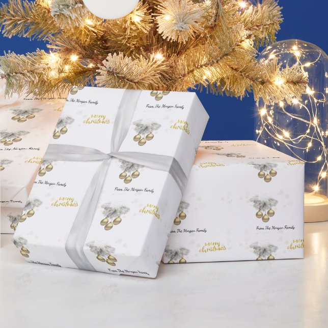 Papel De Presente Ramos de Árvore de Pinho, Bolas Feliz Natal (Feriados)