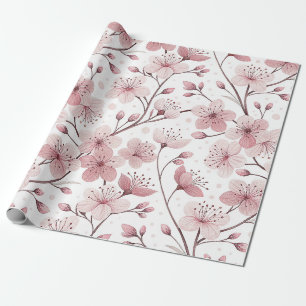 Papel De Presente Ramos de Flor de Cerejeira Rosa Romântica Branca