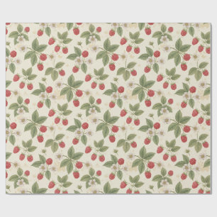 Papel De Presente Ramos de Frutas de Framboesa com Folhas e Flor