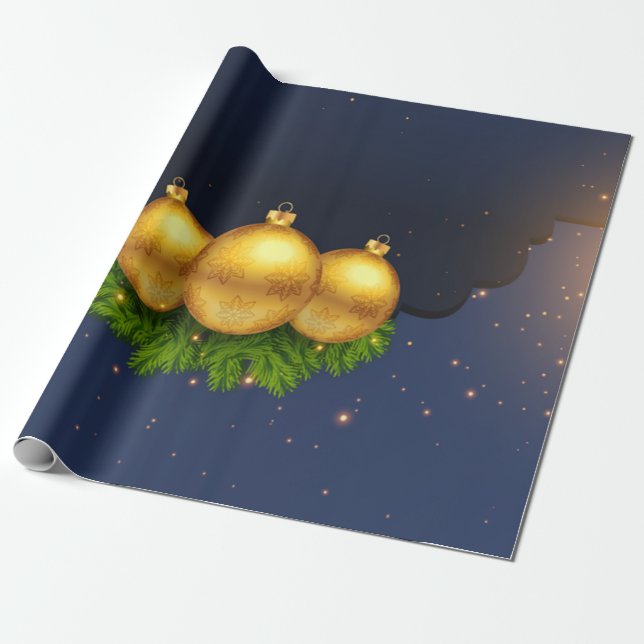 Papel De Presente Ramos de Pinheiro Bolas de Natal (Desenrolado)