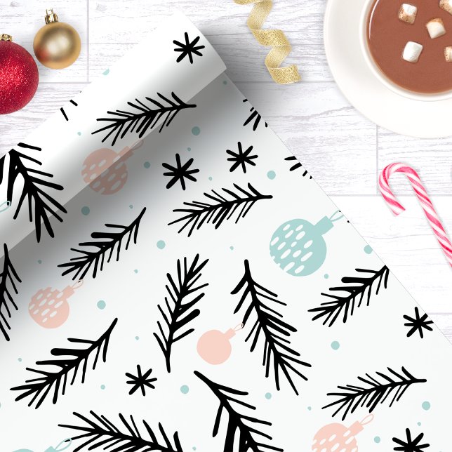 Papel De Presente Ramos de Pinheiro Modernos Natal Chic Festa (Criador carregado)