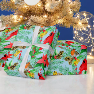 Papel De Presente Ramos de pinheiro Poinsettia Cones Papa-robinho Ca