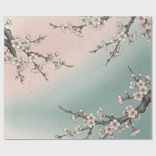 Papel De Presente Ramos de Sakura Flor de Cerejeira Rosa Delicada