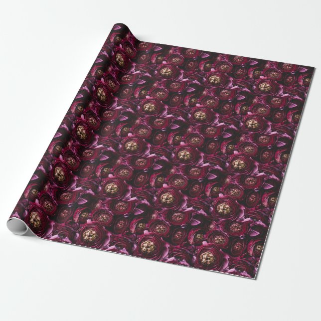 Papel De Presente Ranunculus Roxo Escuro, Um Fecho Espantoso. (Desenrolado)