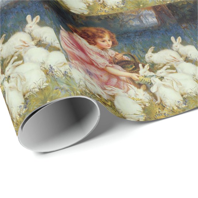 Papel De Presente Rapariga alimentando coelhos (Ponta do rolo)