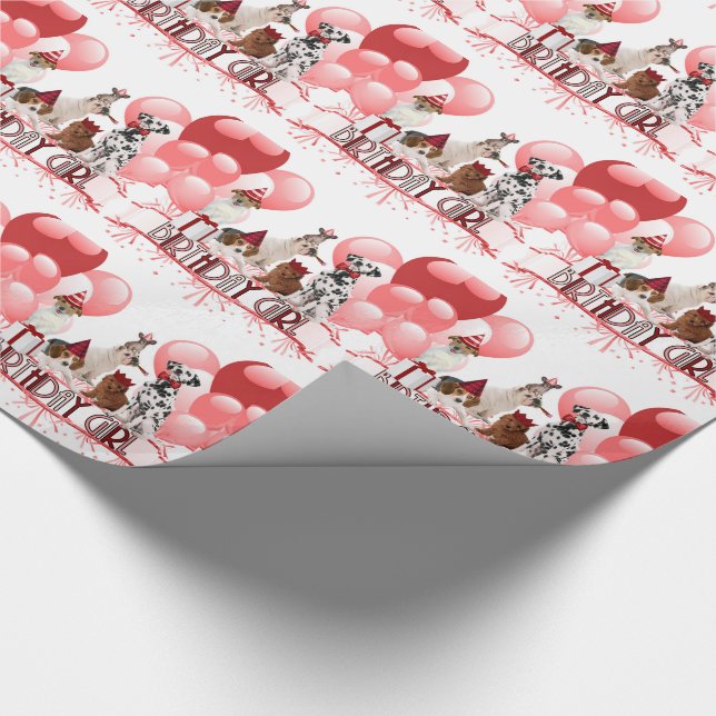 Papel De Presente Rapariga de Aniversário - Embalagem de Cães Rosa e (Ponta)