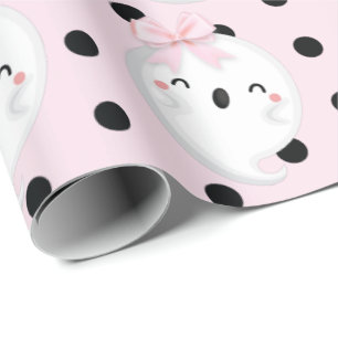 Papel De Presente Rapariga de Halloween Aniversário Rosa Bolinhas Ne
