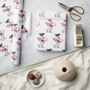 Papel De Presente Rapariga Figura Skater Com Skates De Gelo Rosa