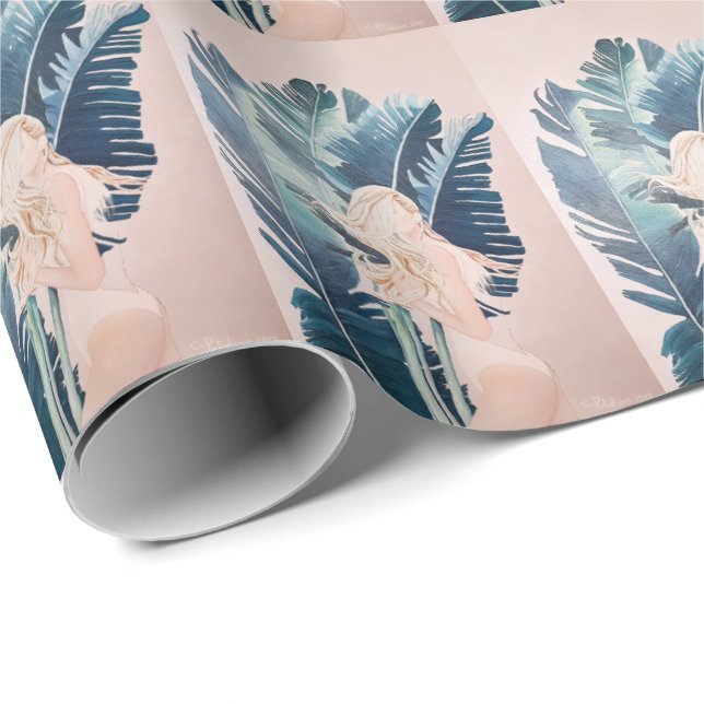 Papel De Presente Rapariga numa pintura a óleo de maiô (Ponta do rolo)