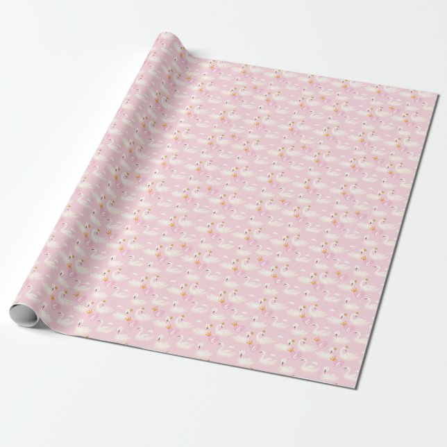 Papel De Presente Rapariga Personalizada Royal Swan Princess Pink An (Desenrolado)