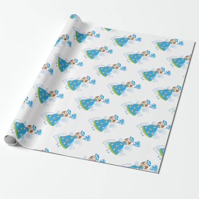Papel De Presente Rapariga romântica com corações e flores (Desenrolado)