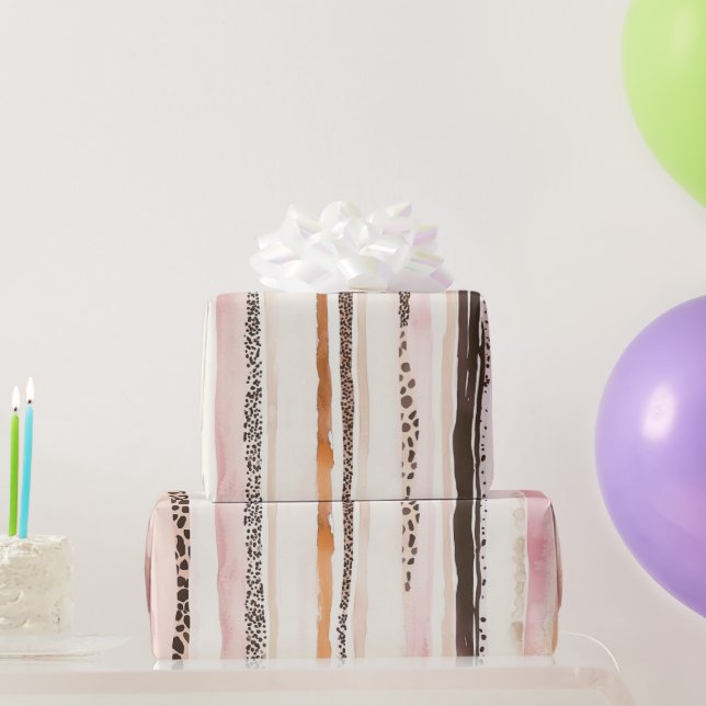 Papel De Presente Rapariga Rosa Castanho-Leopard Imprime Aniversário (Presentes para festas)