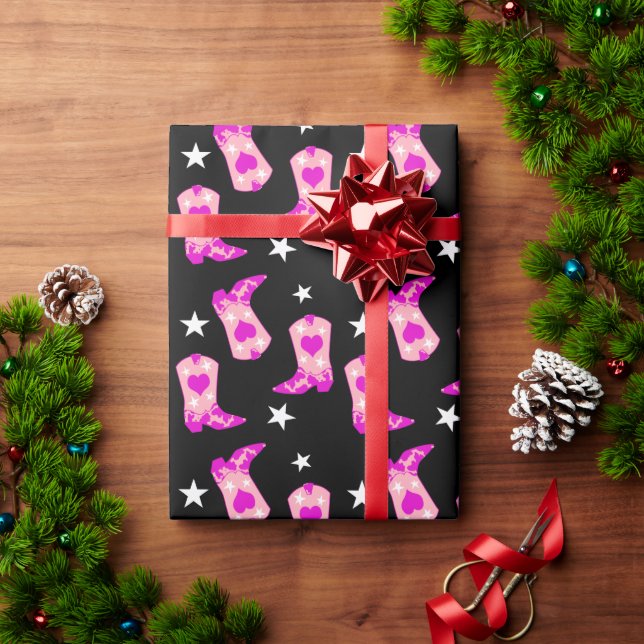 Papel De Presente Rapariga Rosa Moderna - Garota-Rosa Ocidental Boot (Presente de Natal)