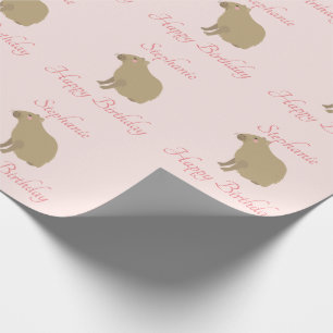 Papel De Presente Rapariga rosa personalizada Capybara Pattern Anive