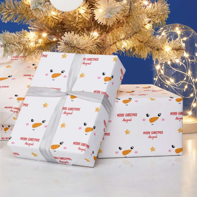 Papel De Presente Rapariga Snowman Enfrenta Papel De Molho De Natal (Feriados)
