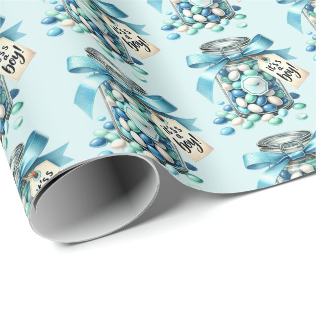 Papel De Presente Rapazes divertidos, chá de fraldas de buffet doce (Ponta do rolo)