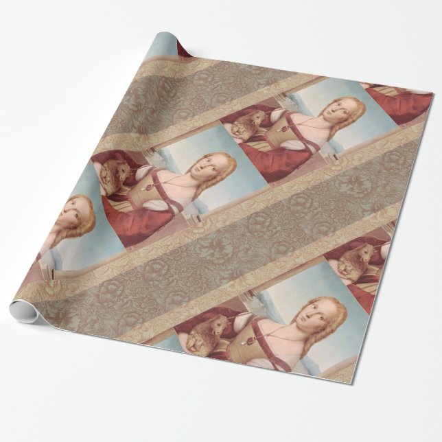 Papel De Presente Raphael Dama e o Unicórnio Arte Fina Clássica (Desenrolado)