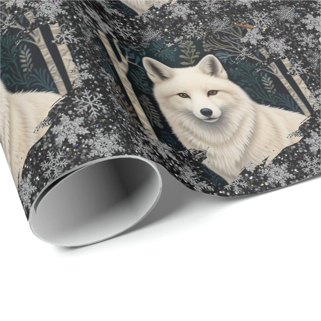 Papel De Presente Raposa branca do Natal lobo branco floco de neve c (Ponta do rolo)