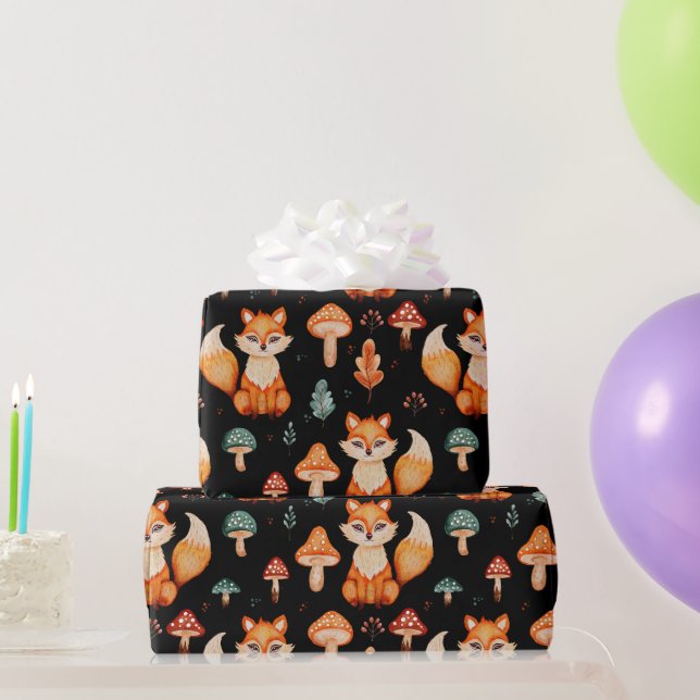 Papel De Presente Raposa, Cogumelos Florestais Selvagens, Folhas de  (Presentes para festas)