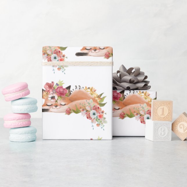 Papel De Presente Raposa de aquarela (Chá de bebê)