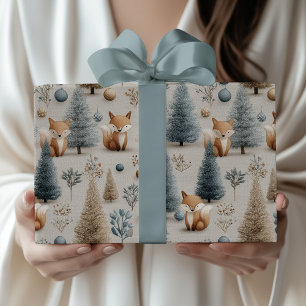 Papel De Presente Raposa de inverno e árvore de Natal