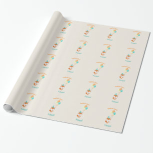 Papel De Presente Raposa de Madeira com Balões