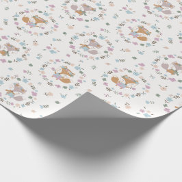 Papel De Presente Raposa de Queda Cura com flores de cor macia