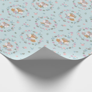 Papel De Presente Raposa de Queda Cura com flores de cor macia